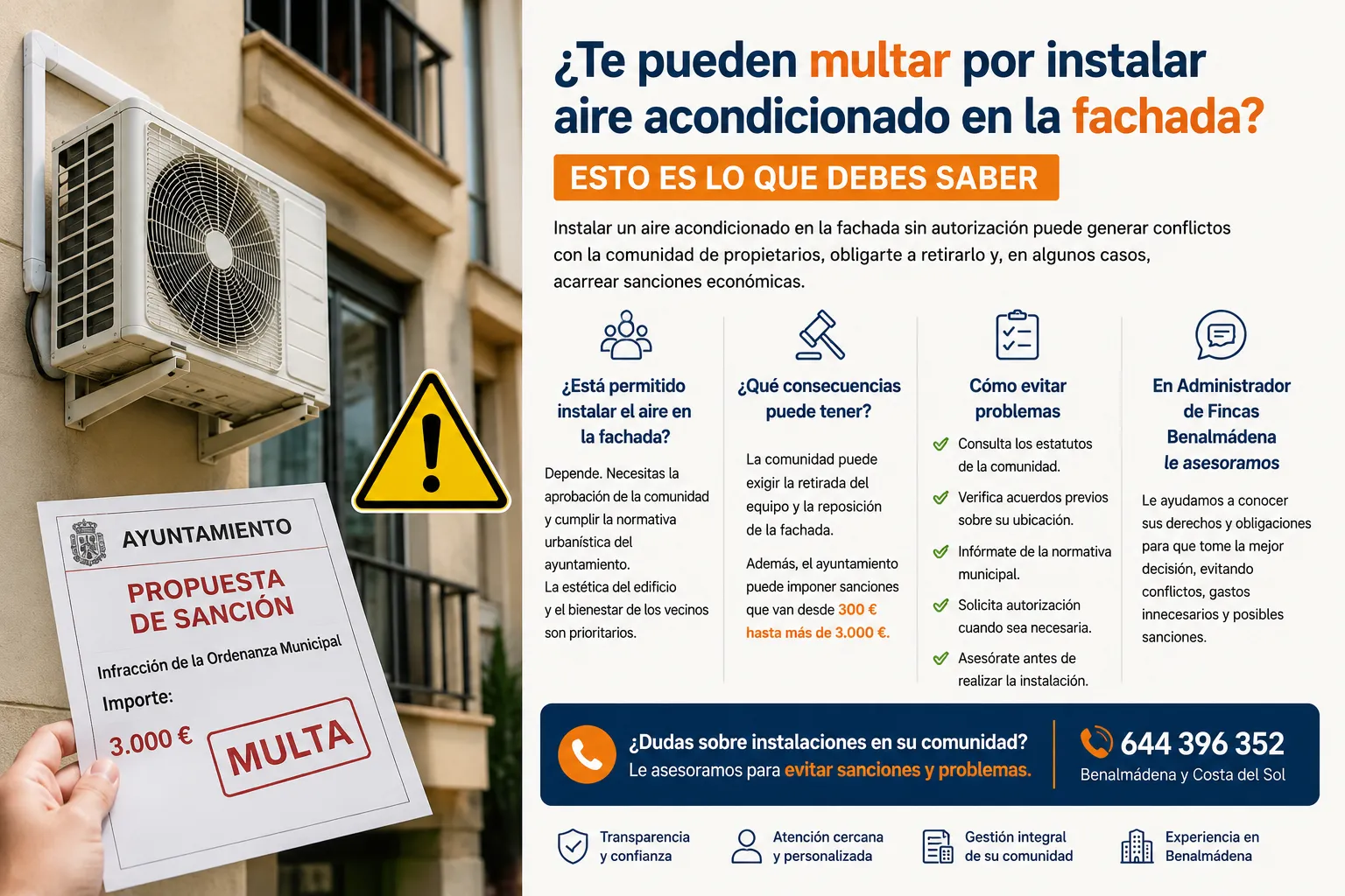 Multa por instalar aire acondicionado en fachada de comunidad de propietarios en Benalmádena